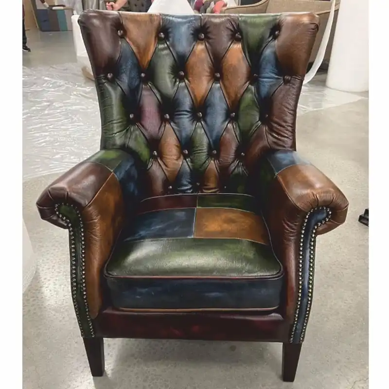 Casa Padrino Luxus Chesterfield Leder Patchwork Sessel Bunt / Dunkelbraun - Leder Möbel Mega-Angebot