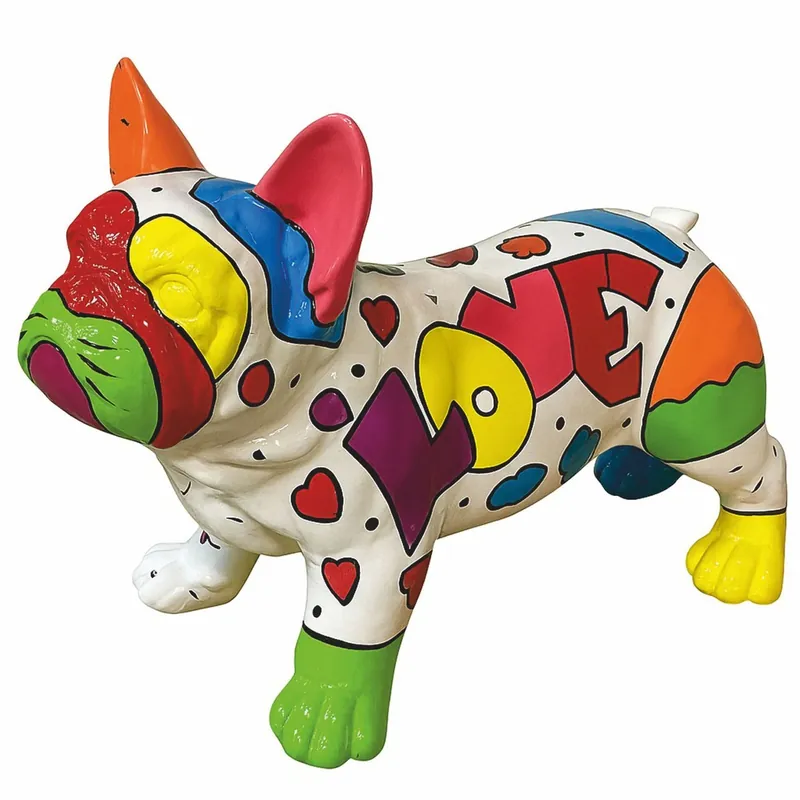 Casa Padrino Deko Figur Hund Bulldogge Weiß / Bunt 88 cm - Deko Skulptur Direktkauf