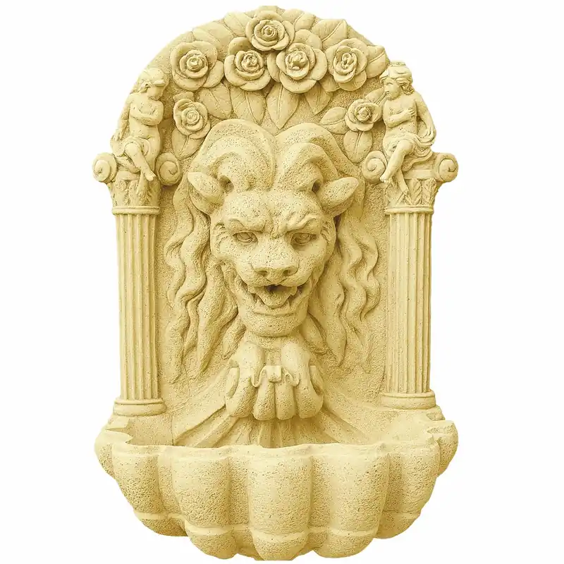 Schneller Versand Casa Padrino Barock Wandbrunnen Löwe Sandfarben H. 97 cm - Garten Deko Brunnen