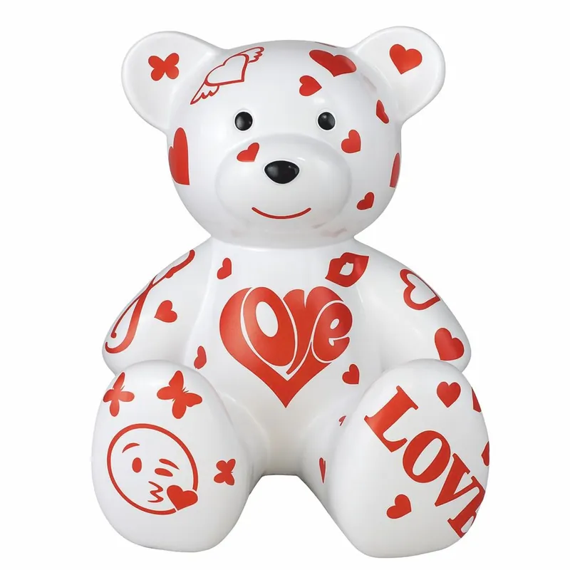Casa Padrino Deko Figur Teddybär Weiß / Rot H. 34 cm - Deko Figuren Highlight