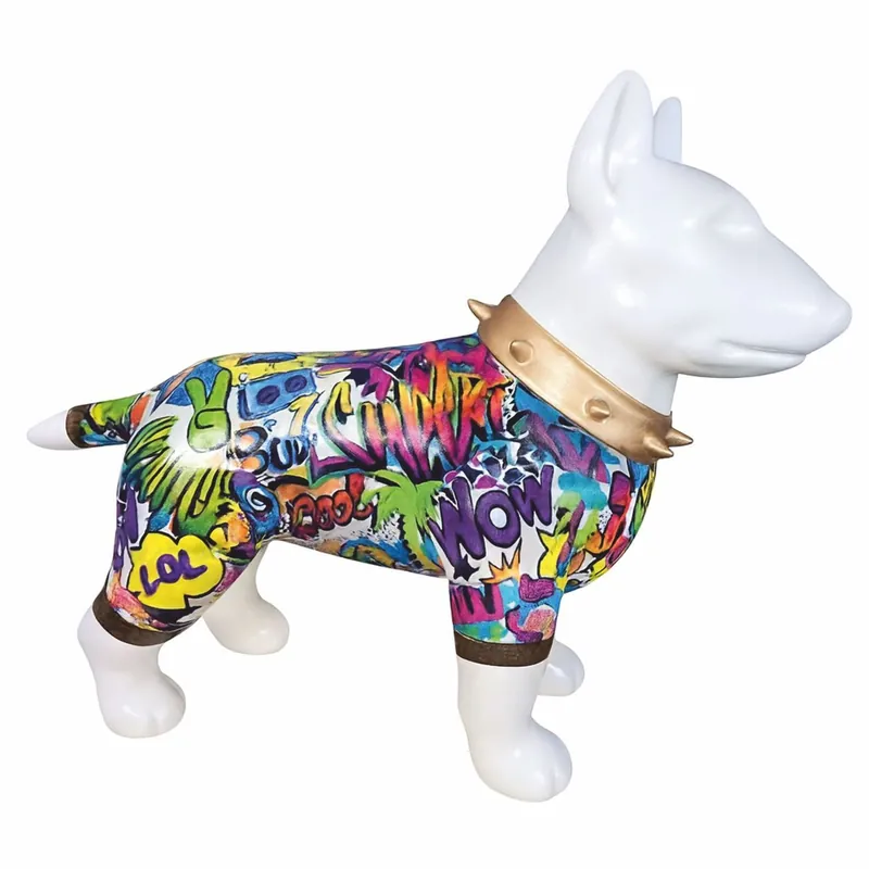 Casa Padrino Deko Figur Hund Bullterrier Weiß / Bunt / Gold H. 59 cm Preisreduziert