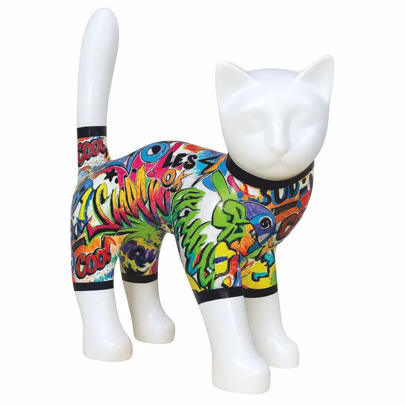 Casa Padrino Deko Figur Katze Weiß / Bunt 35 x H. 44 cm - Deko Tierfigur Super-Preis
