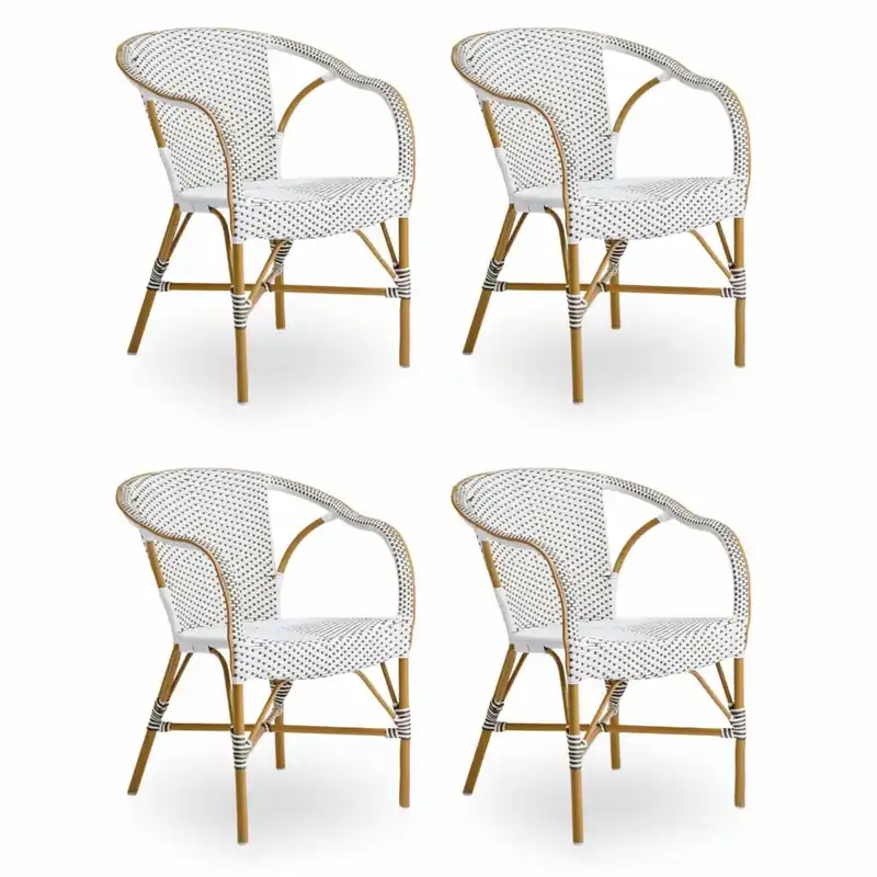 Casa Padrino Luxus Garten Stuhl 4er Set mit Armlehnen Weiß / Braun / Beige - Outdoor Möbel Geprüft