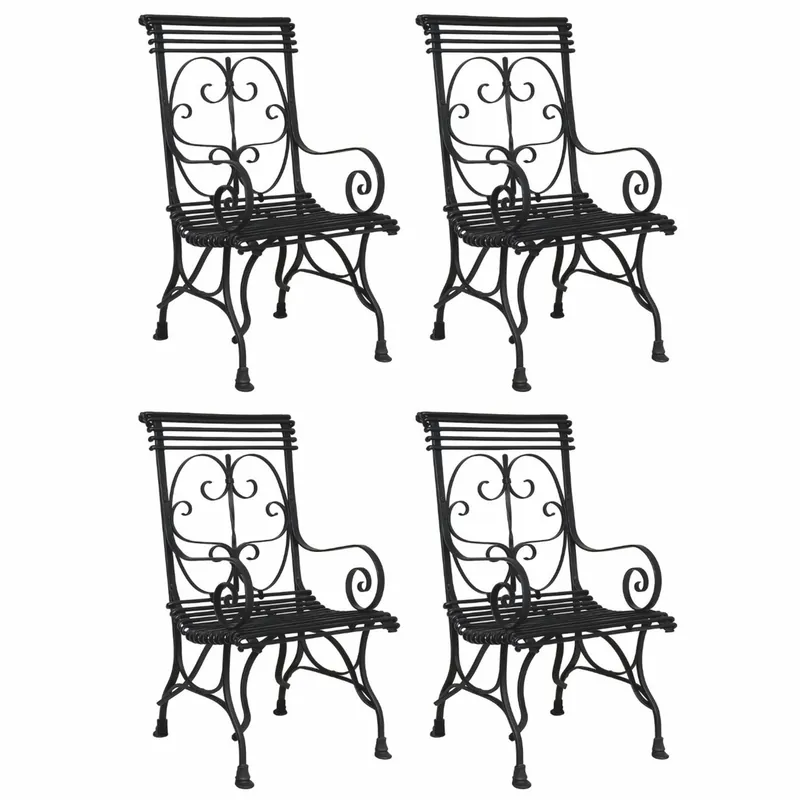 Casa Padrino Jugendstil Schmiedeeisen Gartenstuhl 4er Set Schwarz - Garten Möbel Jetzt Bestellen