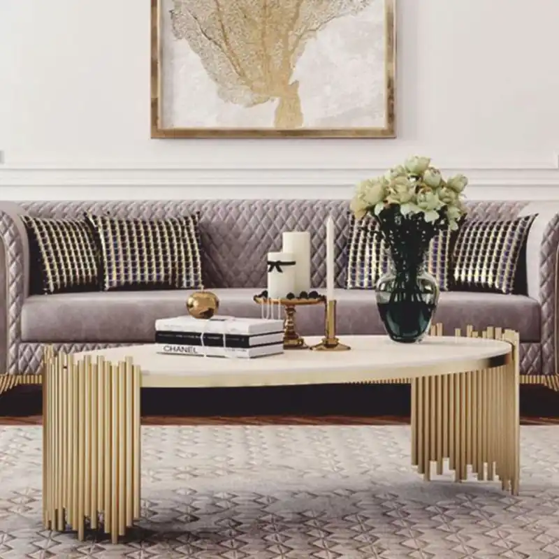 Nur Heute Casa Padrino Luxus Couchtisch mit Kunstmarmor Tischplatte Weiß / Gold Ø 101 cm - Luxus Möbel