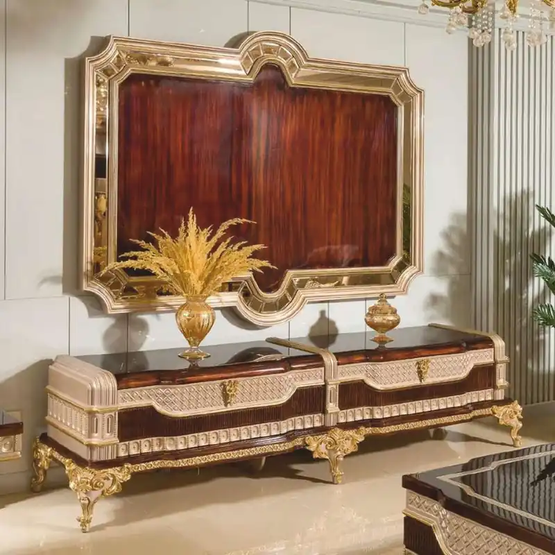 Saisonangebot Casa Padrino Luxus Barock TV Schrank mit TV Rückwand Dunkelbraun / Grau / Gold - Barock Möbel