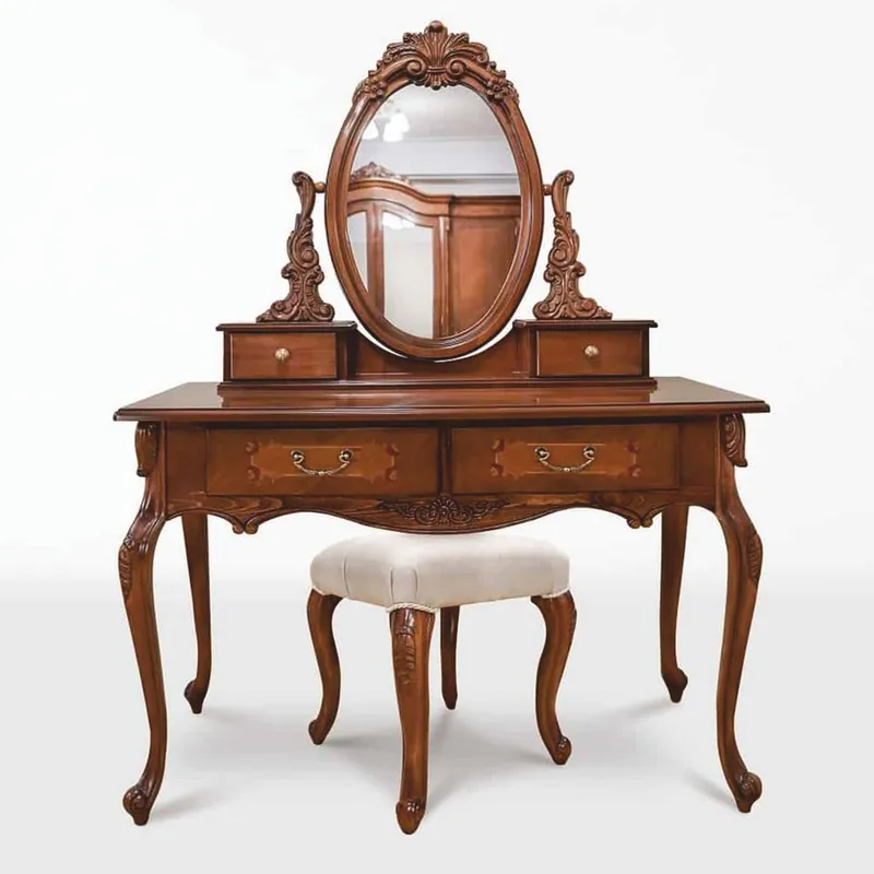 Casa Padrino Luxus Barock Schminktisch Set Dunkelbraun - Barock Schlafzimmer Möbel Ausverkauf