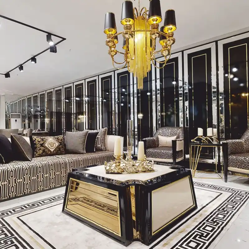 Preisknaller Casa Padrino Luxus Couchtisch Creme / Schwarz / Gold 115 cm - Hotel & Wohnzimmer Möbel