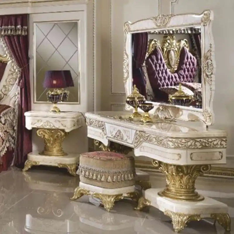 Casa Padrino Luxus Barock Schminkkommoden Set Weiß / Beige / Gold - Barock Möbel Must-Have