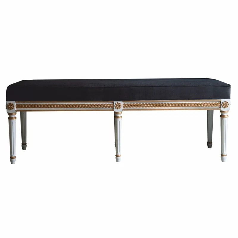 Casa Padrino Luxus Barock Sitzbank Dunkelgrau / Weiß / Gold 153 cm - Made in Italy Direkt Vom Hersteller