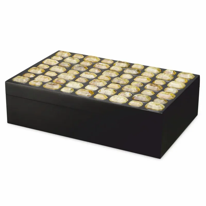 Casa Padrino Luxus Schmuckkasten Schwarz / Gelb 37,5 cm - Aufbewahrungsbox Neue Ware