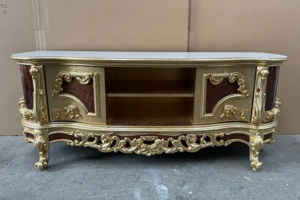 Casa Padrino Luxus Barock TV Schrank Gold / Braun / Weiß 185 cm - Barock Möbel Finale Aktion