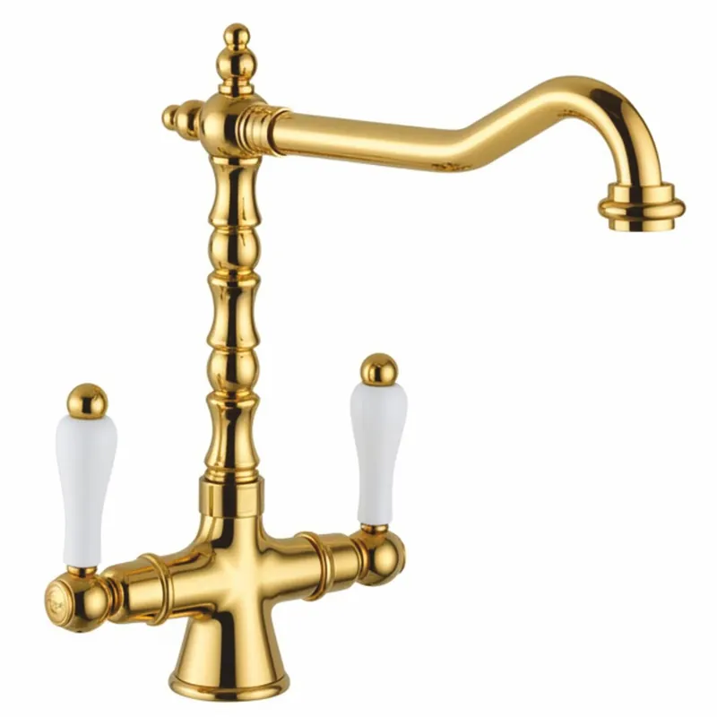 Casa Padrino Jugendstil Retro Waschtischarmatur Gold / Weiß H. 30,5 cm - Made in Italy Wochenendangebot