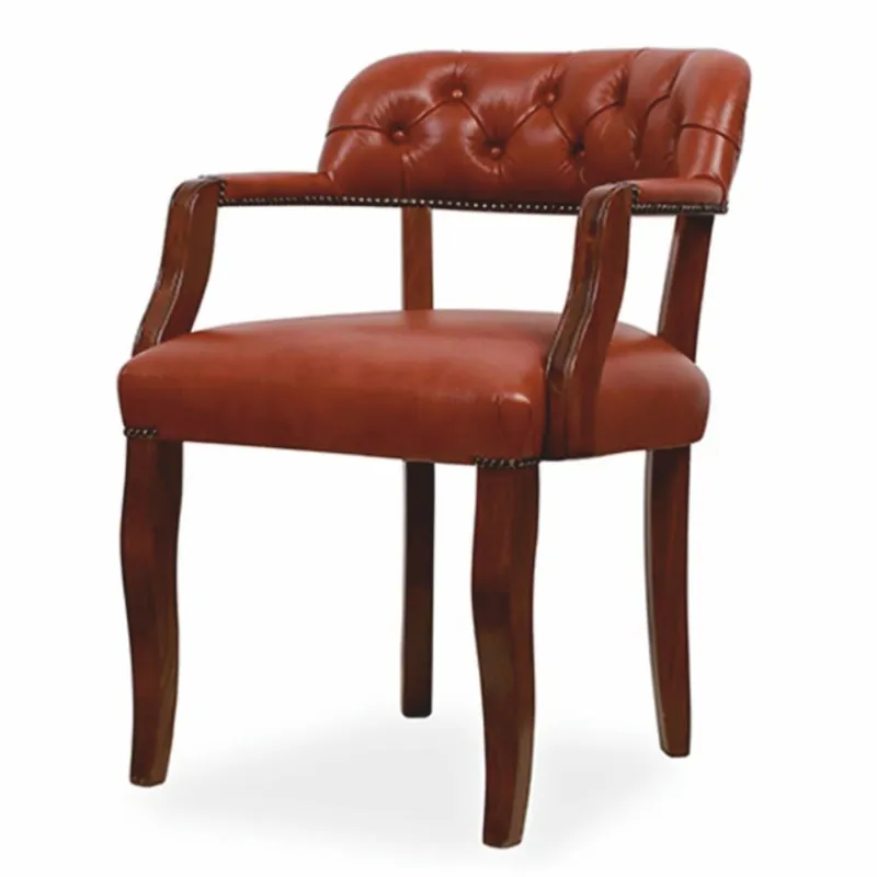 Direktkauf Casa Padrino Luxus Chesterfield Leder Esszimmer Stuhl mit Armlehnen Braun H. 77 cm - Echtleder Möbel