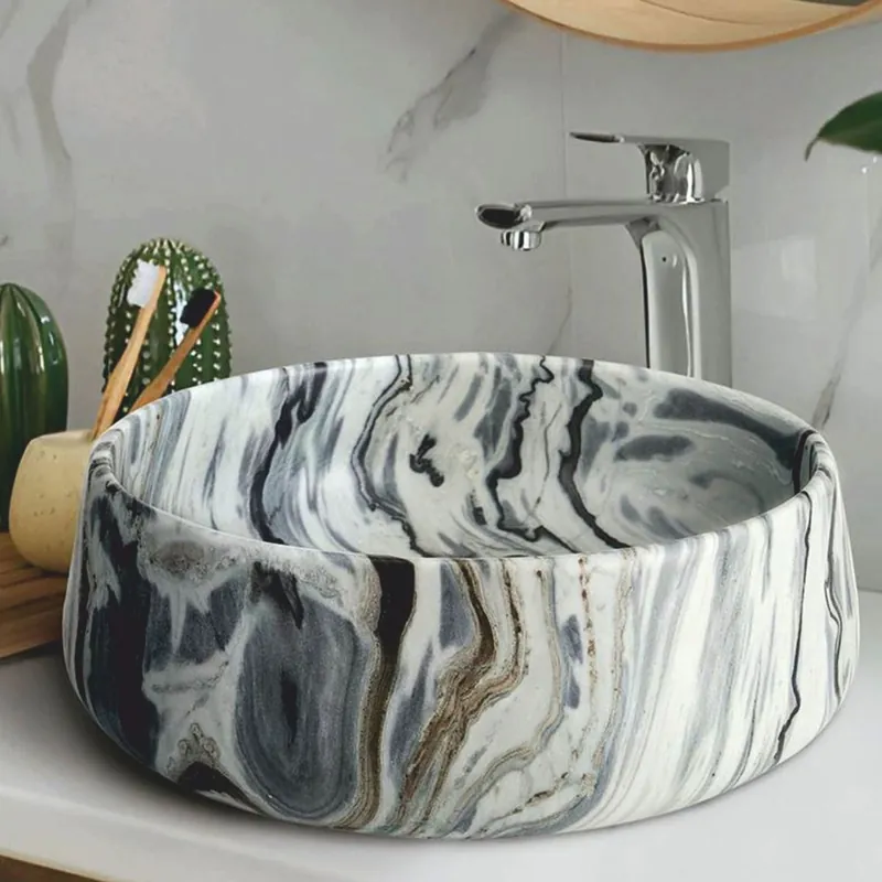 Casa Padrino Luxus Marmor Waschbecken Schale Bunt Ø 42 cm - Badezimmer Accessoires Neuheit