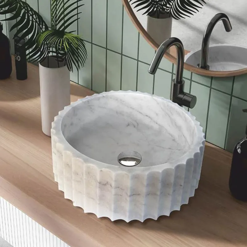 Sale Casa Padrino Luxus Marmor Waschbecken Schale Weiß Ø 39 cm - Badezimmer Accessoires