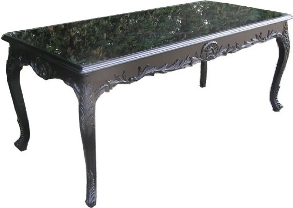 Casa Padrino Barock Esstisch mit Glasplatte Schwarz 160 cm - Barockstil Möbel Mega-Angebot