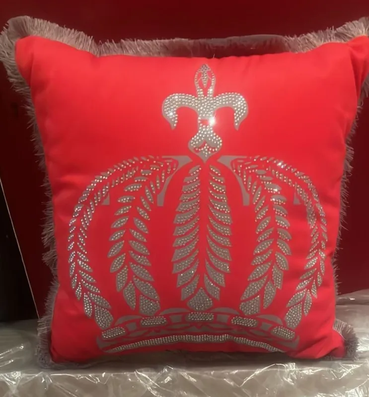 Heißes Angebot Harald Glööckler Luxus Deko Kissen Pompöös by Casa Padrino Krone mit Strass Steinen Rot / Silber 50 cm
