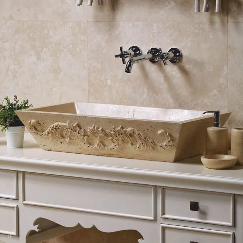 Casa Padrino Jugendstil Travertin Waschbecken Schale Beige 70 cm - Badezimmer Accessoires Billig