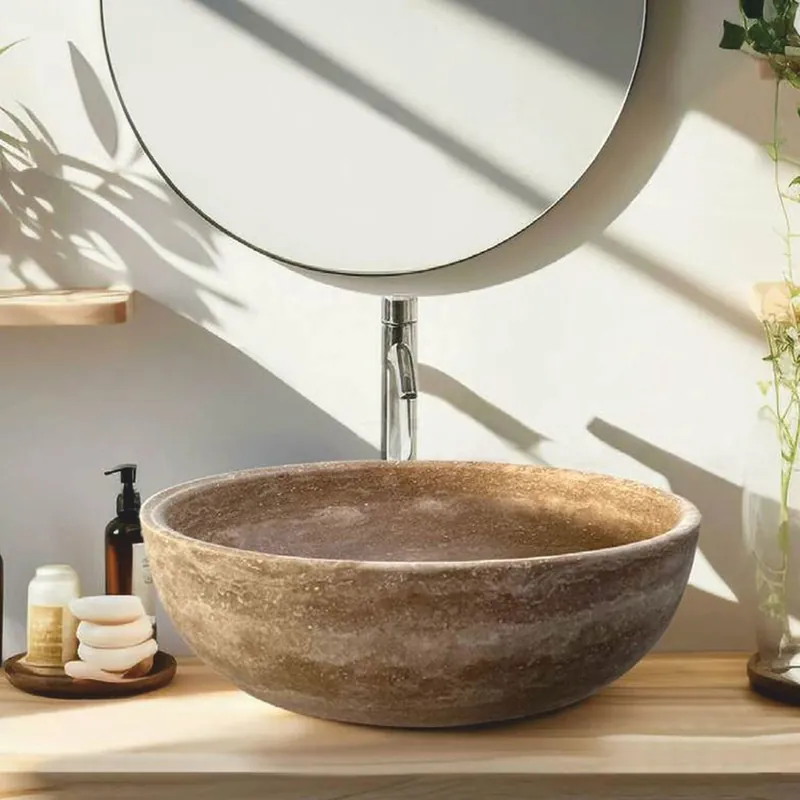Casa Padrino Luxus Travertin Waschbecken Schale Beige Ø 40 cm - Badezimmer Accessoires Jetzt Kaufen