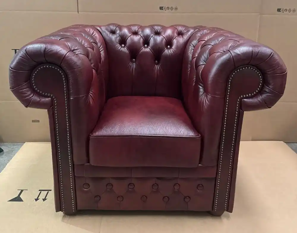 Direktkauf Casa Padrino Luxus Chesterfield Leder Sessel Bordeauxrot / Dunkelbraun - Chesterfield Möbel