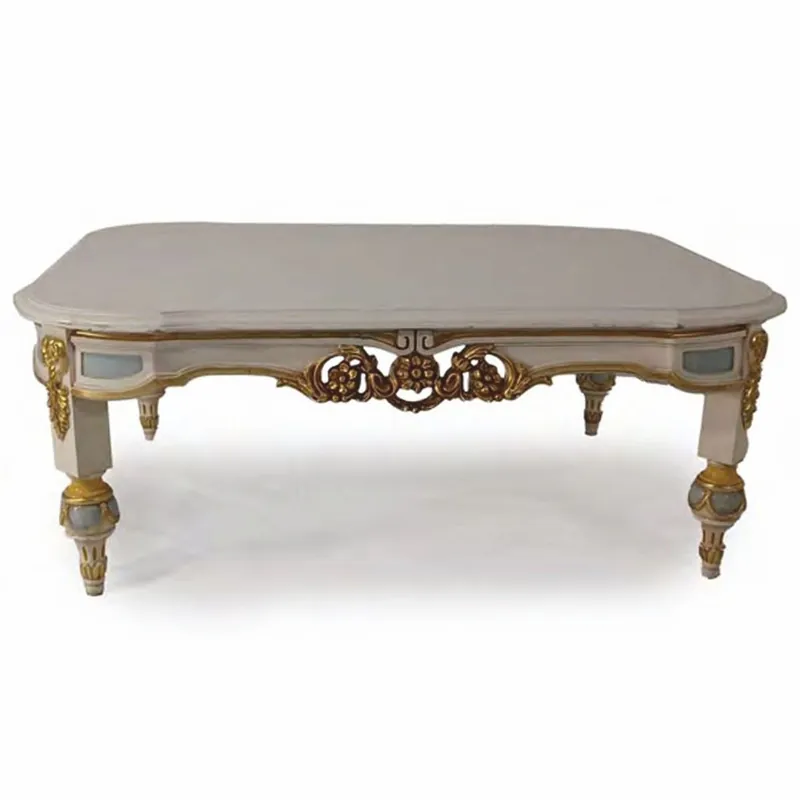Casa Padrino Luxus Barock Couchtisch Grau / Hellblau / Gold 111 cm - Made in Italy Sichere Zahlung