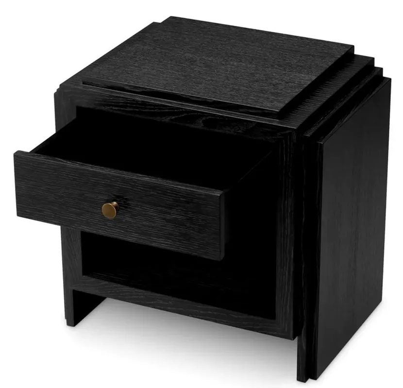 Casa Padrino Luxus Nachttischkommode Anthrazitgrau / Messingfarben 58 x 42,5 x H.57 cm - Schlafzimmer Beistelltisch mit Schubladen - Luxus Schlafzimmer Möbel Wochenendangebot