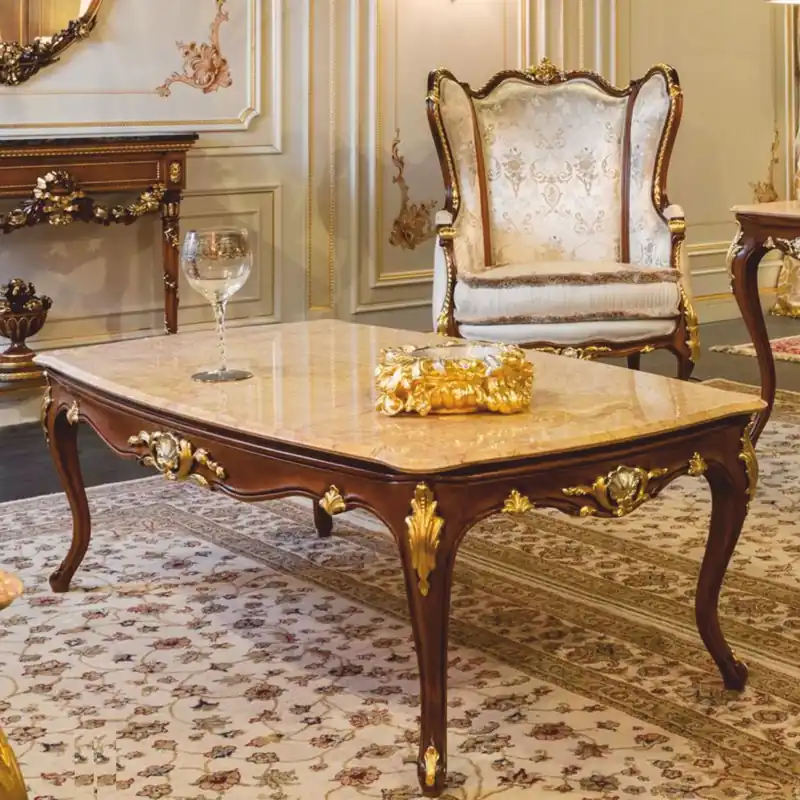 Casa Padrino Luxus Barock Couchtisch Beige / Dunkelbraun / Gold 146 cm - Made in Italy Abverkauf