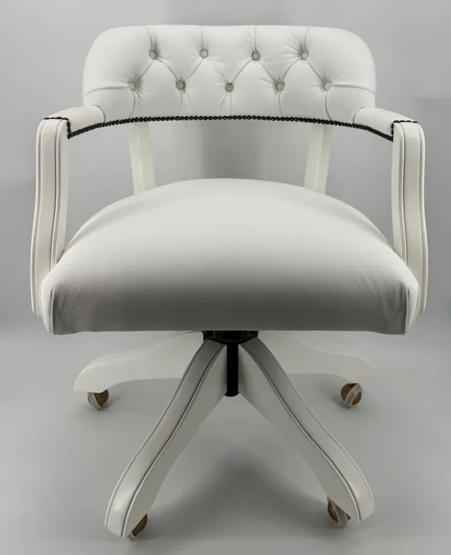 Casa Padrino Luxus Leder Bürostuhl Weiß 58 x 65 x H. 80-87 cm - Höhenverstellbarer Schreibtischstuhl Direktkauf