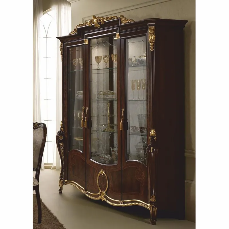 Billig Casa Padrino Luxus Barock Vitrine Dunkelbraun / Gold 198 x H. 231 cm - Barock Möbel - Made in Italy