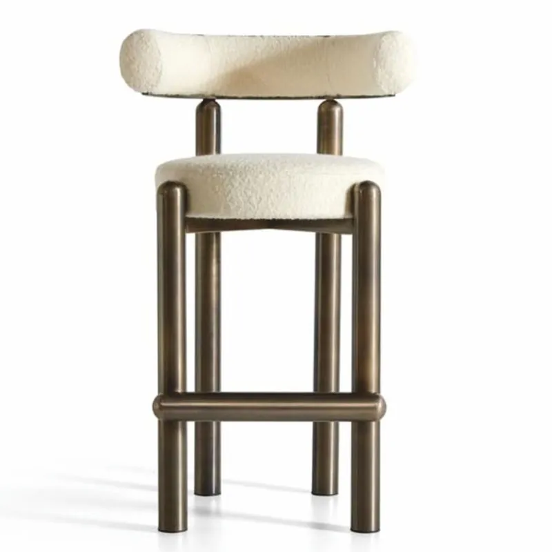Casa Padrino Luxus Edelstahl Barstuhl Creme / Bronze H. 103 cm - Luxus Bar Möbel Zertifiziert