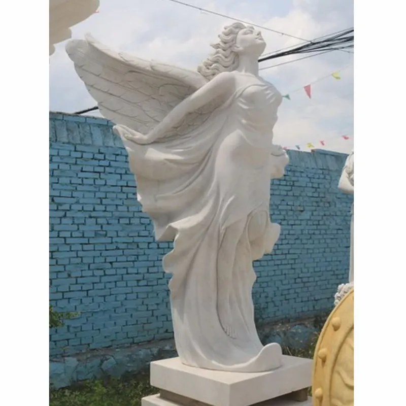 Nur Heute Casa Padrino Jugendstil Garten Deko Marmor Skulptur Frau mit Flügeln Weiß H. 180 cm