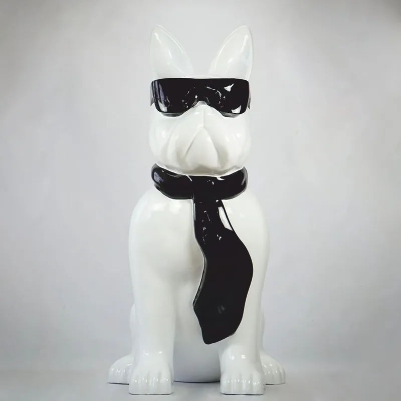 Casa Padrino Deko Figur Hund Bulldogge Weiß / Schwarz H. 65 cm - Deko Skulptur Kracherpreis