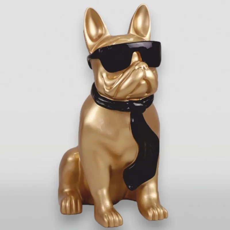 Casa Padrino XXL Deko Skulptur Bulldogge Gold / Schwarz H. 120 cm - Garten Figur Neuheit