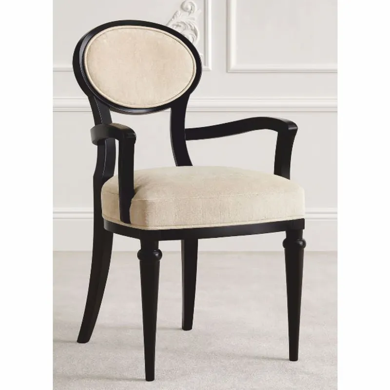 Casa Padrino Luxus Art Deco Esszimmer Stuhl mit Armlehnen Beige / Schwarz H. 97 cm - Made in Italy Online Kaufen