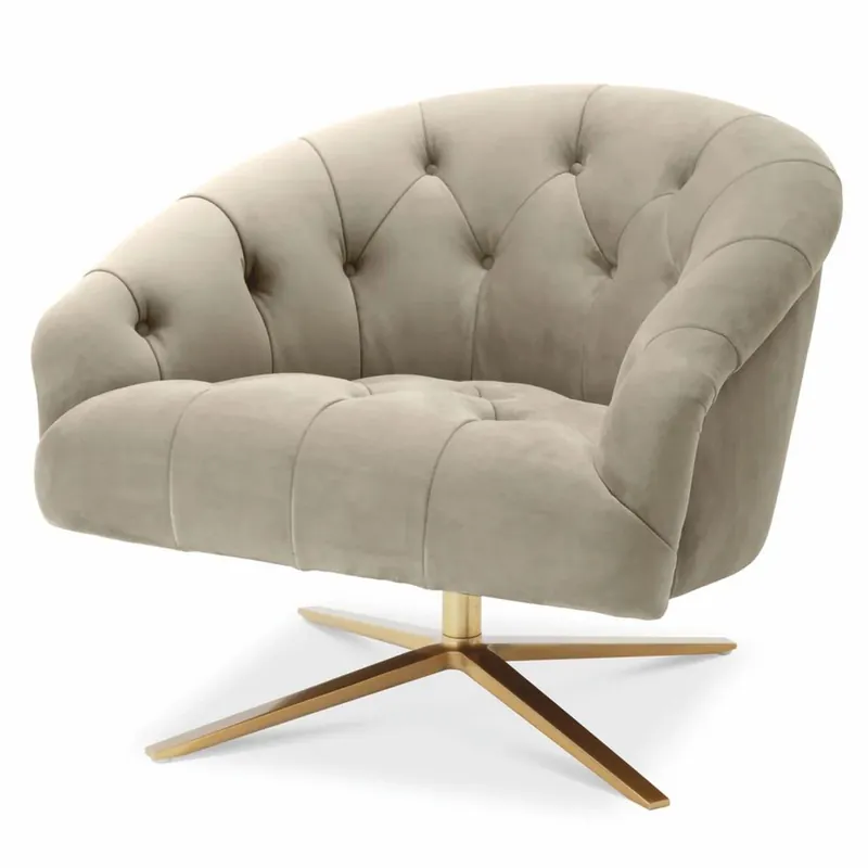 Casa Padrino Luxus Chesterfield Drehsessel Greige / Messing - Luxus Möbel Schneller Versand