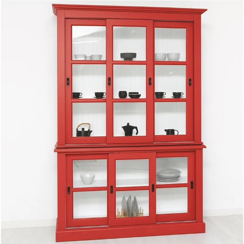 Sofort Bestellen Casa Padrino Landhausstil Vitrine mit 6 Schiebetüren Rot / Weiß 151 x 47 x H. 220 cm