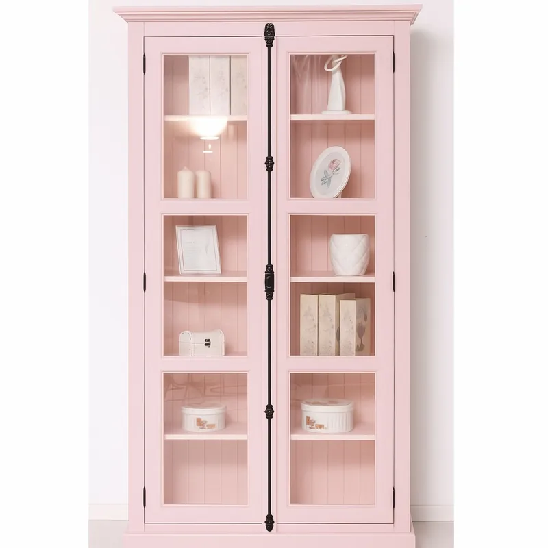 Saisonangebot Casa Padrino Landhausstil Vitrine mit 2 Glastüren Rosa H. 210 cm - Landhausstil Möbel