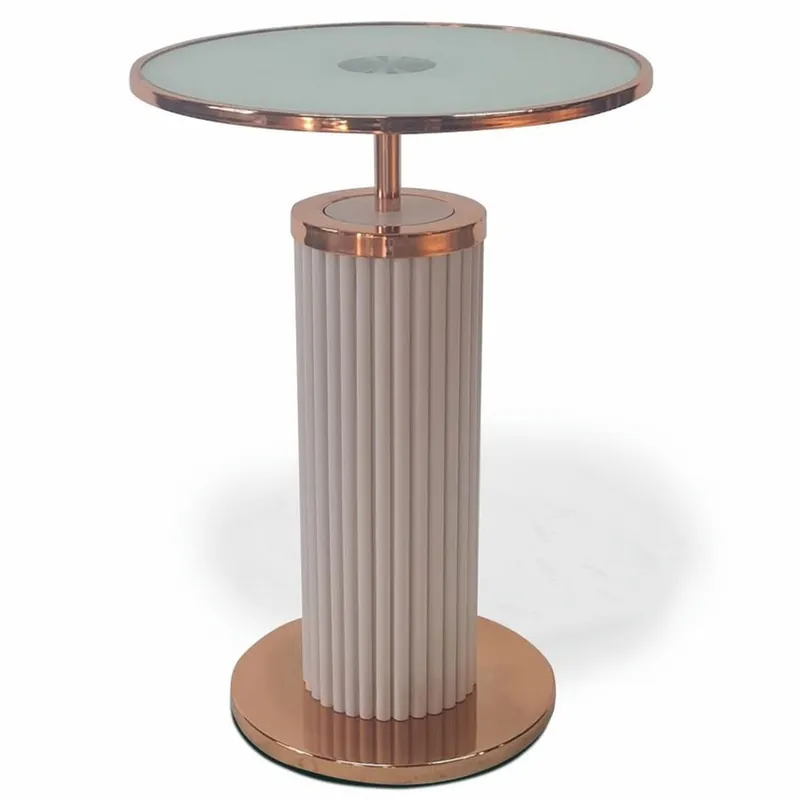 Casa Padrino Luxus Beistelltisch mit Glasplatte Grau / Kupfer H. 57 cm - Luxus Möbel Preisreduziert