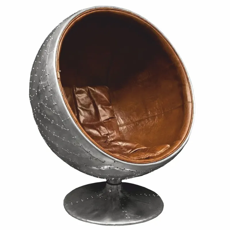 Casa Padrino Aluminium Leder Drehsessel Silber / Braun H. 120 cm - Aluminium Möbel Preisreduziert