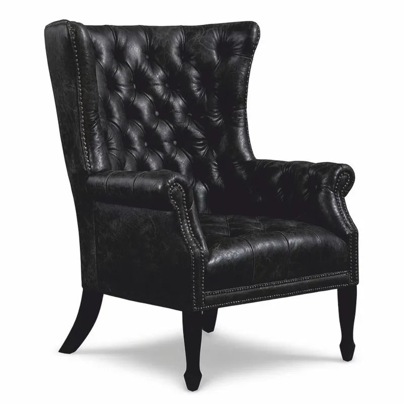 Billig Casa Padrino Luxus Chesterfield Echtleder Ohrensessel Vintage Schwarz / Schwarz