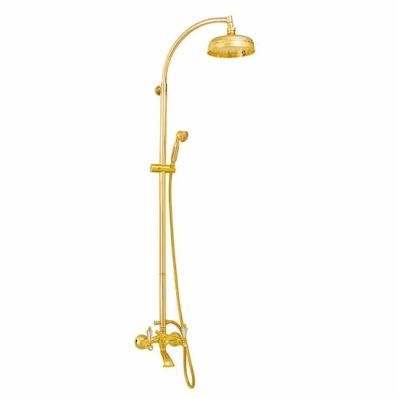 Casa Padrino Luxus Jugendstil Badewannenbatterie mit Handbrause und Überkopfbrause Gold H. 142 cm Top-Preis