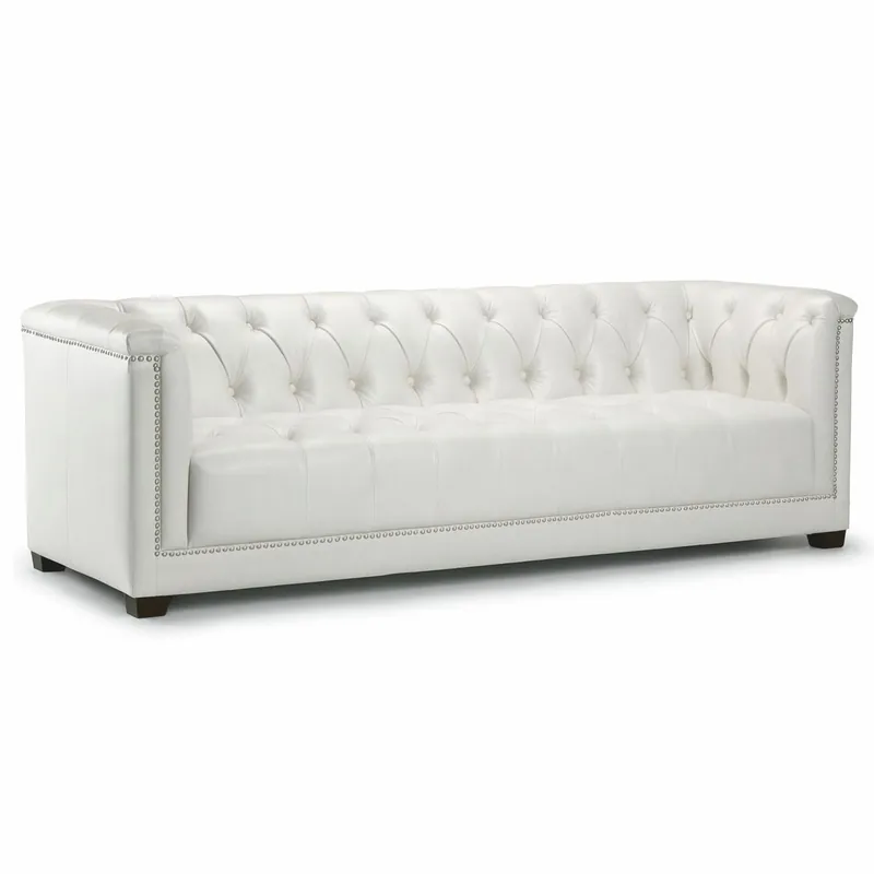 Bestpreis Casa Padrino Luxus Chesterfield Echtleder Sofa Weiß 233 cm - Leder Möbel