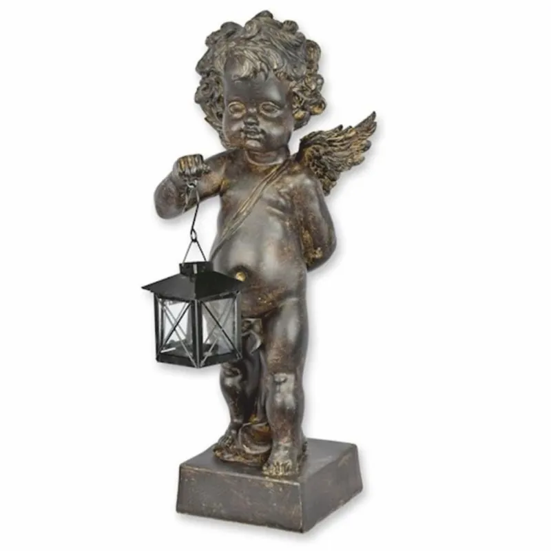 Casa Padrino Jugendstil Deko Skulptur Engel mit Laterne H. 46,4 cm - Weihnachtsdeko Wochenendangebot