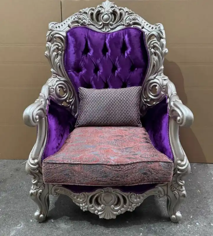 Schnäppchen Casa Padrino Luxus Barock Wohnzimmer Sessel Lila / Silber - Barockstil Möbel
