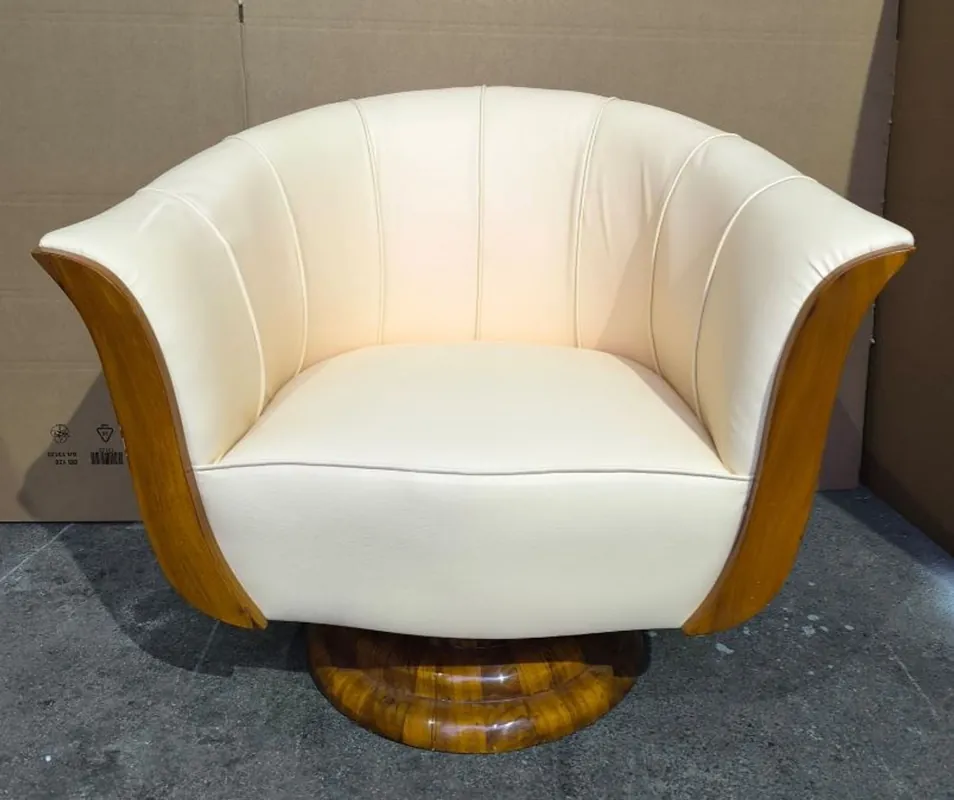 Jetzt Bestellen Casa Padrino Art Deco Leder Sessel Weiß / Braun - Wohnzimmer Möbel