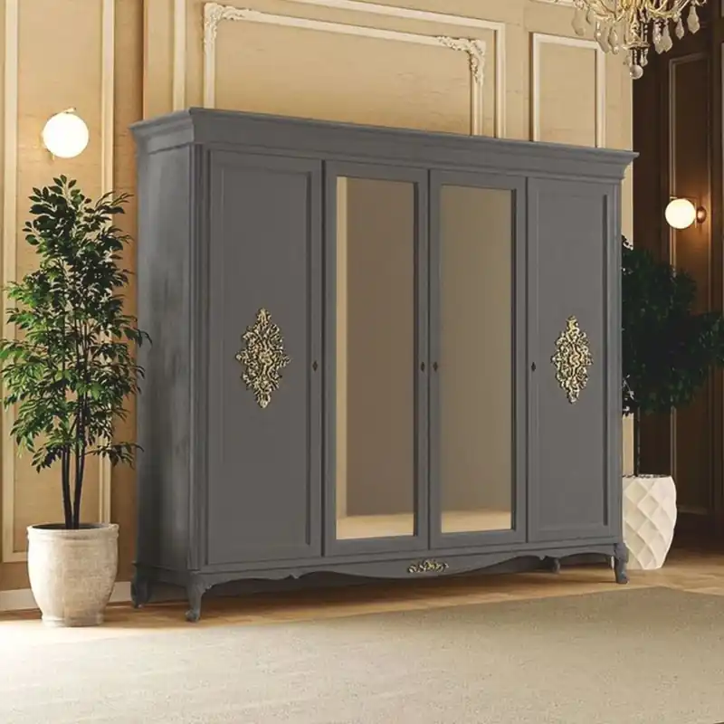 Must-Have Casa Padrino Luxus Barock Schlafzimmer Schrank Grau / Gold 248 cm - Schlafzimmer Möbel
