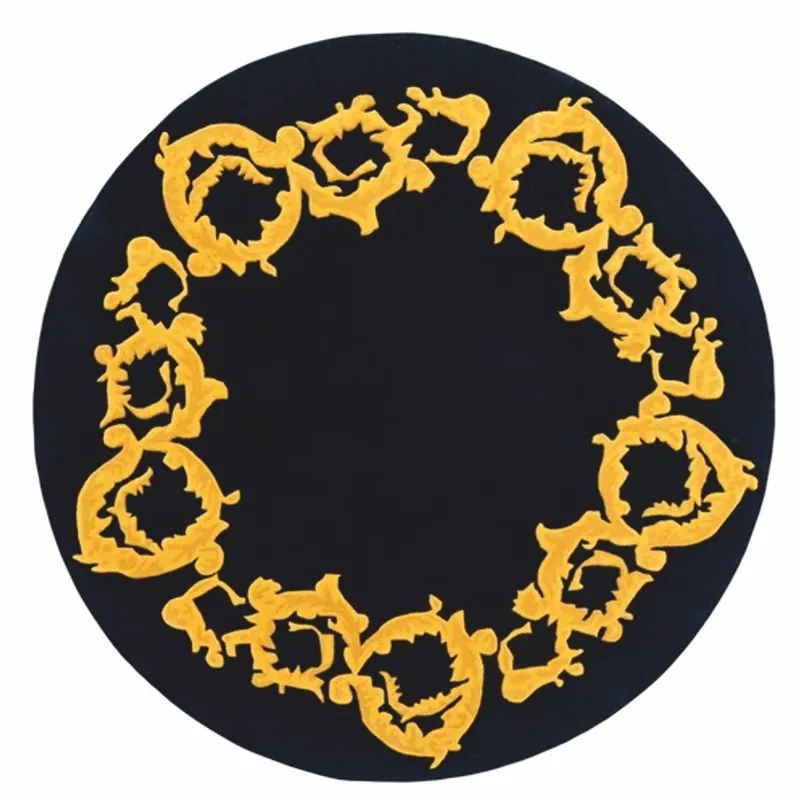 Casa Padrino Luxus Wollteppich Schwarz / Gold Ø 175 cm - Luxus Interior Highlight