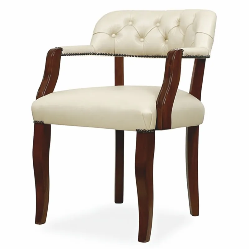 Super-Preis Casa Padrino Luxus Chesterfield Leder Esszimmer Stuhl mit Armlehnen Creme / Braun H. 77 cm