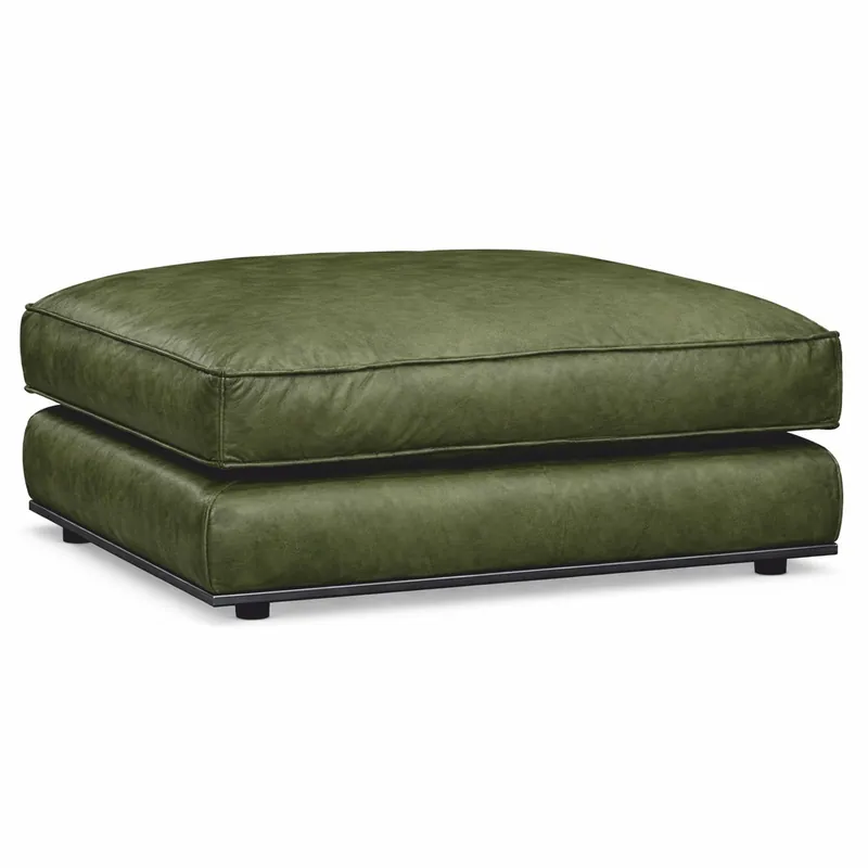 Casa Padrino Luxus Echtleder Hocker Vintage Grün / Schwarz 106 cm - Leder Möbel Preiswert